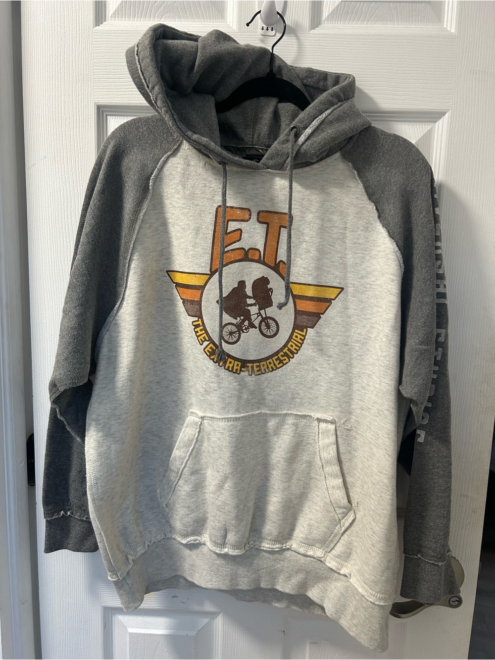 Universal E.T. Gray and Dark Gray Pullover Hoodie with Retro Graphic